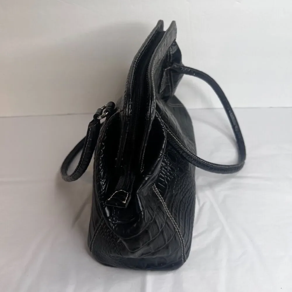 Crazy Horse Faux Leather Faux Croc Black‎ Hobo Shoulder Bag Purse Neutral Chic